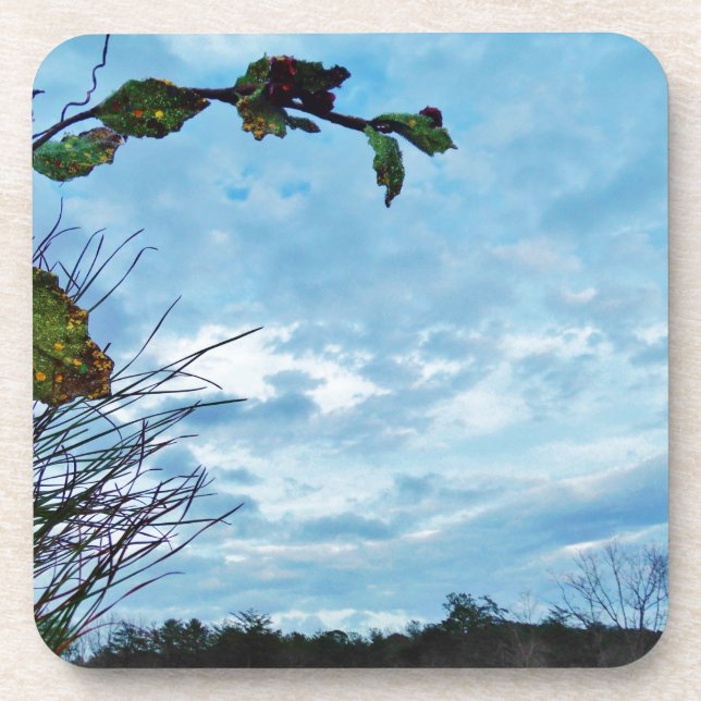 Porta-copo Elegante Holly Christmas, céu azul (Frente)