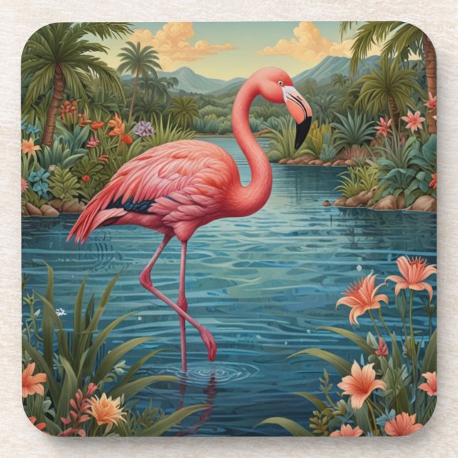 Porta-copo Elegante paraíso tropical rosa flamingo (Frente)