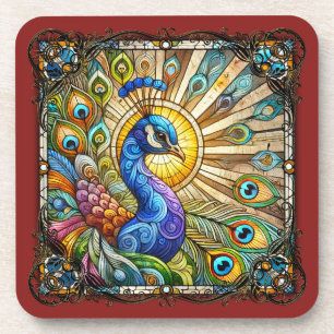 Porta-copo Elegante Pavão em Vidro Policromado Art Nouveau