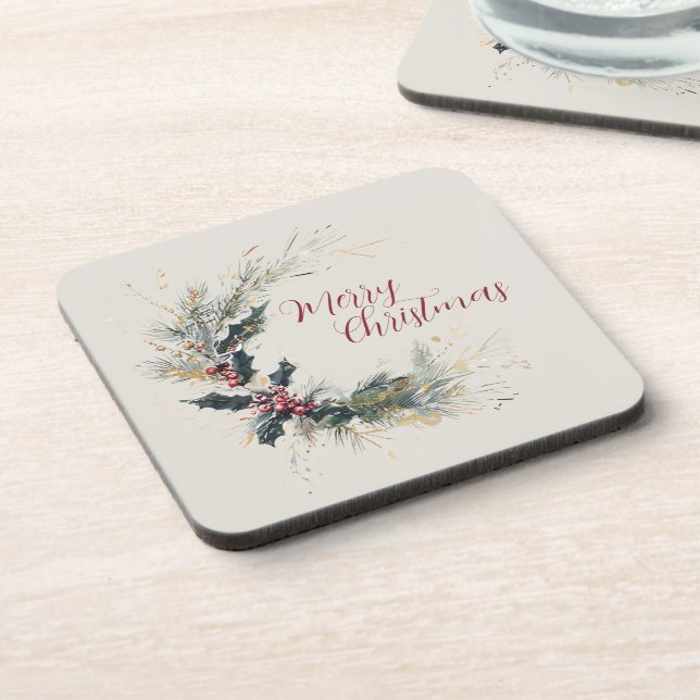 Porta-copo Elegante Pine e Holly Wreath com Destaques Dourado (Left Side)