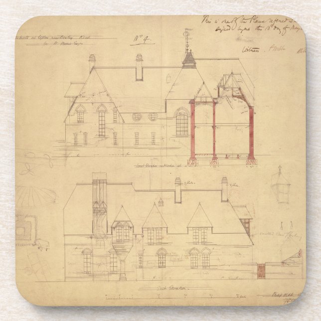 Porta-copo Elevações para a casa vermelha, charneca de Bexley (Frente)