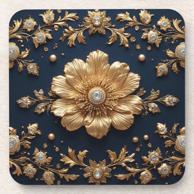 Porta-copo Embelezamento Floral Dourado (Frente)