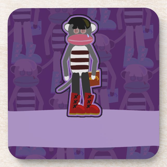 Porta-copo Emo Sock Monkey Purple Cartoon Art Design (Frente)