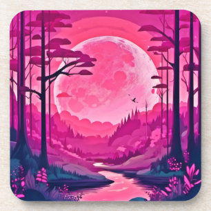 Porta-copo Encantando Lua Rosa: Arte de Cartoon