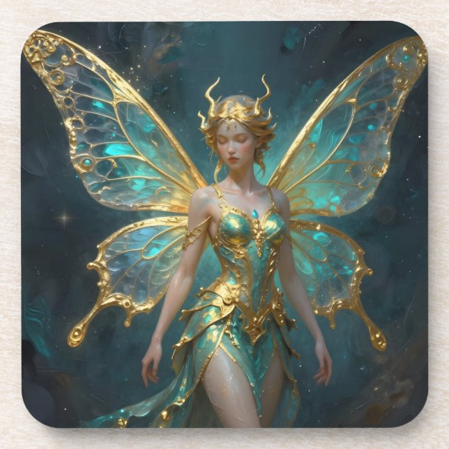 Porta-copo Enchanted Fairy in Gold and Turquoise  (Frente)