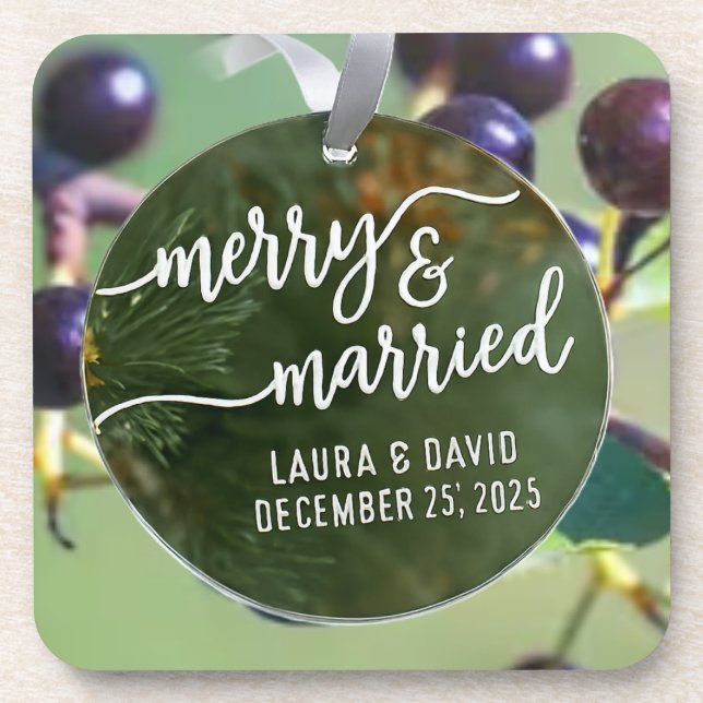 Porta-copo Enfeites de natal elegante "Feliz e casado" (Frente)