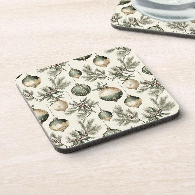 Porta-copo Enfeites de natal verdes e Dourados (Left Side)