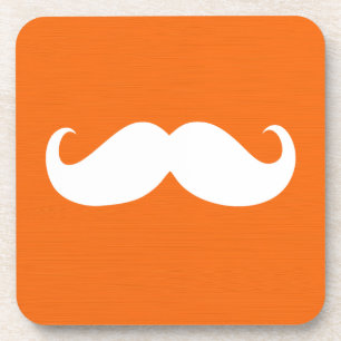 Porta-copo Engraçado bigode branco no fundo laranja