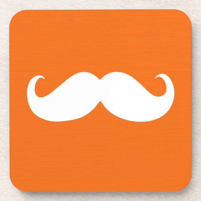 Porta-copo Engraçado bigode branco no fundo laranja (Frente)