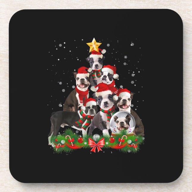 Porta-copo Engraçado Boston Terrier Dog Árvore de Natal Prese (Frente)