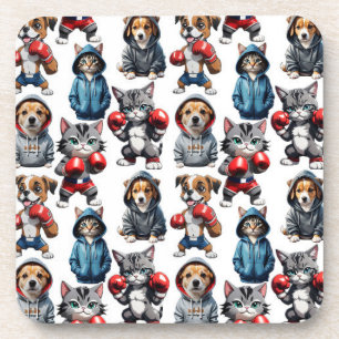 Porta-copo Engraçado Boxing Cat Dog Pattern Design