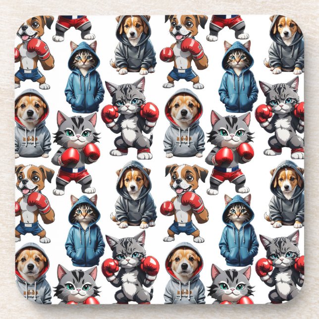 Porta-copo Engraçado Boxing Cat Dog Pattern Design (Frente)