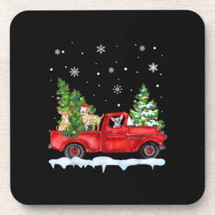 Porta-copo Engraçado Chihuahua com Natal de caminhão vermel