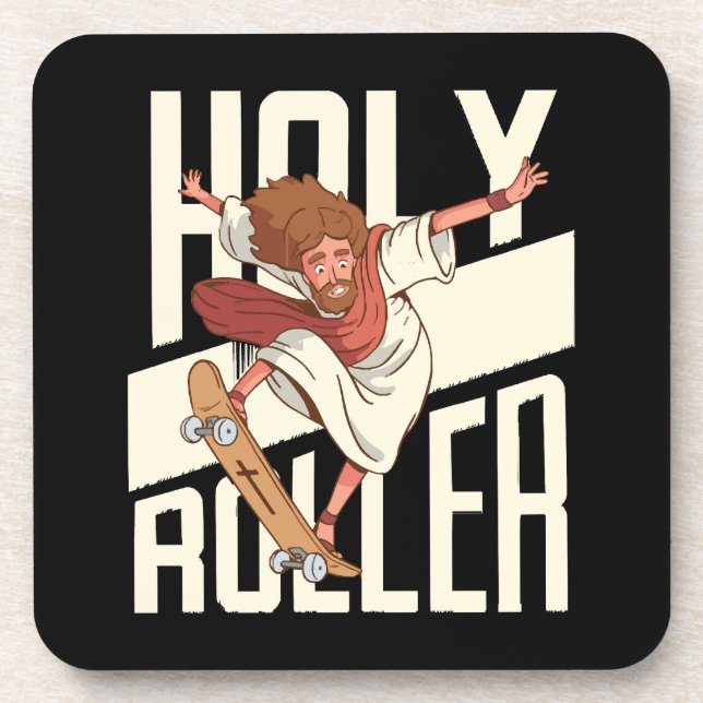 Porta-copo Engraçado Jesus de Roller Patins Holy Roller (Frente)