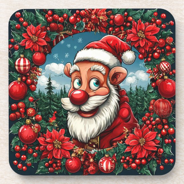 Porta-copo Engraçado Papai Noel com terra e ornamentos (Frente)