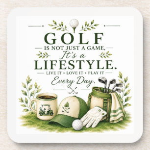 Porta-copo Equipamento de golfe com texto em verde