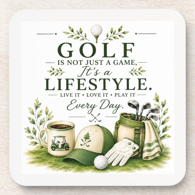 Porta-copo Equipamento de golfe com texto em verde (Frente)