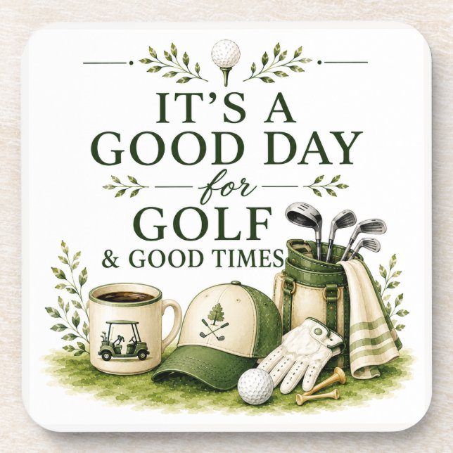 Porta-copo Equipamento de golfe com texto em verde (Frente)