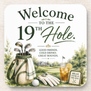 Porta-copo Equipamento de golfe com texto em verde