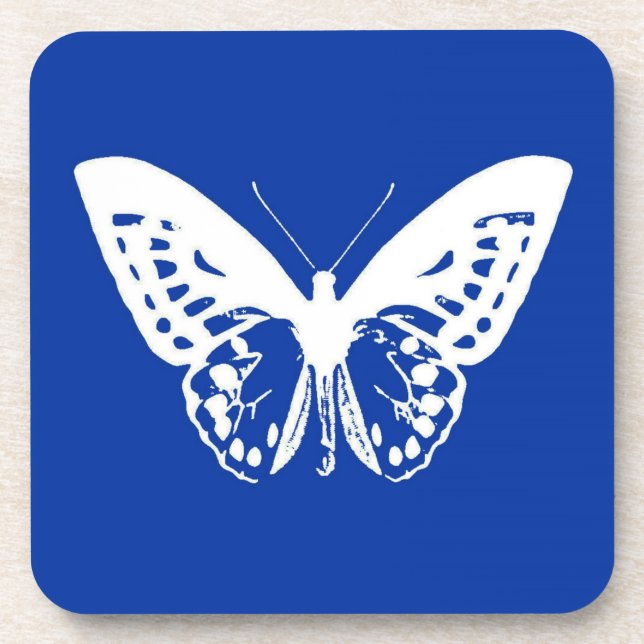 Porta-copo Esboço da borboleta, azul de cobalto e branco (Frente)