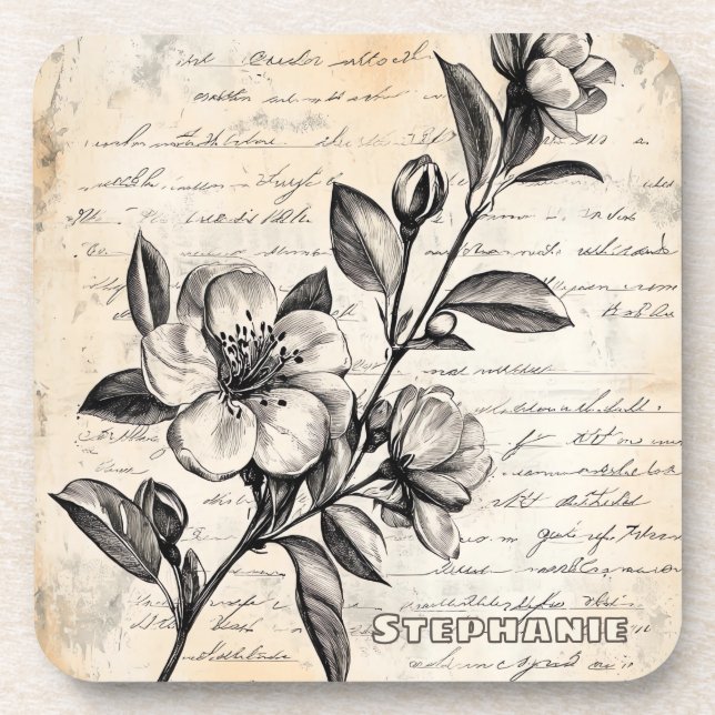 Porta-copo Esboço Floral Russo com Caligrafia - Idade (2) (Frente)