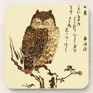 Porta-copo Esboço japonês da tinta do vintage de uma coruja