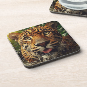Porta-copo Escadas-leopardo enquanto Lapando Água na Selva