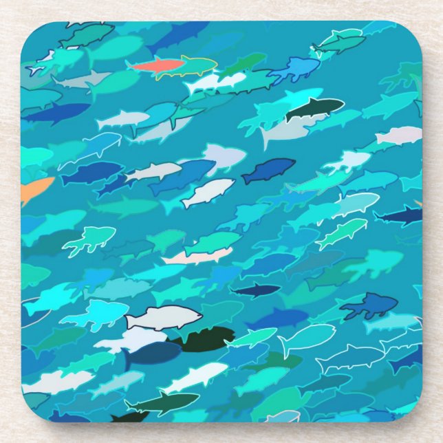 Porta-copo Escola de Peixes, Turquesa, Azul e Aqua (Frente)