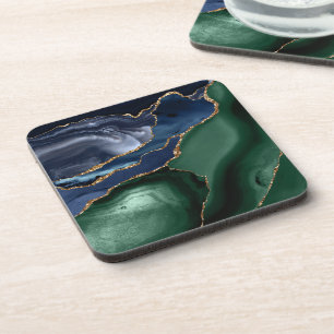Porta-copo Esmeralda Verde Azul Marinho Ágata Dourada