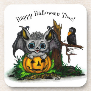 Porta-copo Esperando o Halloween, Cute Bat e Raven