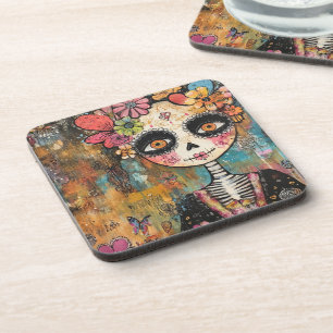 Porta-copo Esqueleto La Catrina com Coroa de Flores