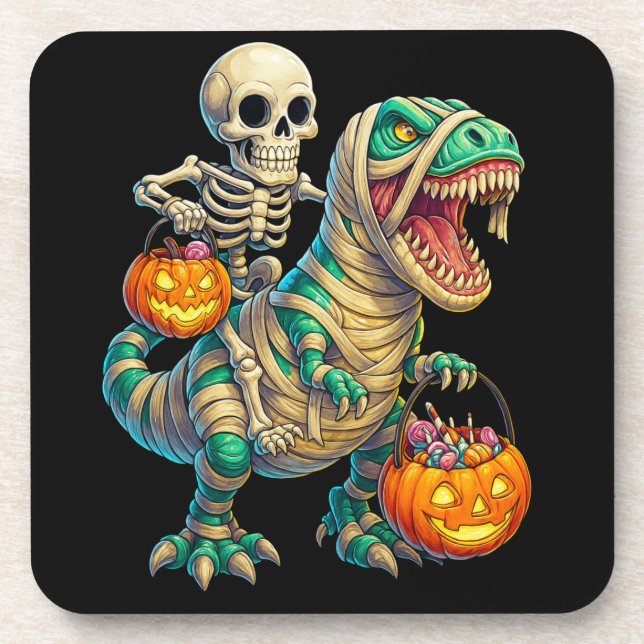 Porta-copo Esqueleto Whimsso Andando Múmia T-Rex Halloween (Frente)