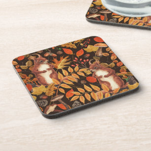 Porta-copo Esquilos e flora autóctones em castanho escuro