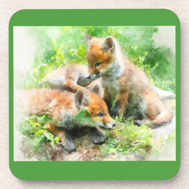 Porta-copo essas fox cubs bonitinhas brincando ao sol. (Frente)