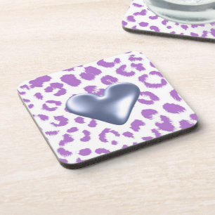 Porta-copo Estampa de leopardo roxo com desenho de coração