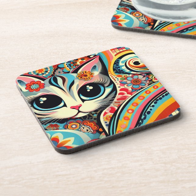 Porta-copo Estilo de Talavera Gatinho Gatinho Abstrato de Art (Left Side)