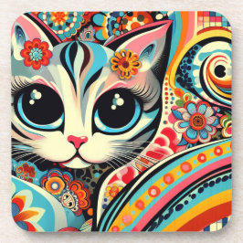 Porta-copo Estilo de Talavera Gatinho Gatinho Abstrato de Art