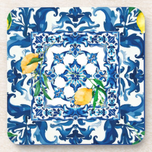 Porta-copo estilo italiano,Mediterrâneo,mosaico,azul,