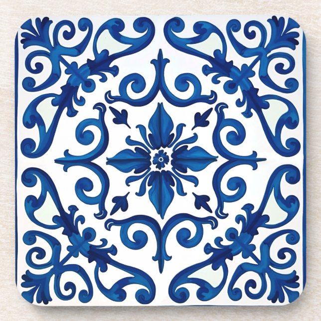 Porta-copo estilo italiano,Mediterrâneo,mosaico,azul, (Frente)
