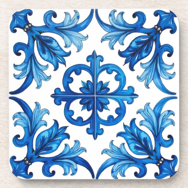 Porta-copo estilo italiano,Mediterrâneo,mosaico,azul, (Frente)