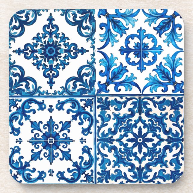 Porta-copo estilo italiano,Mediterrâneo,mosaico,azul, (Frente)