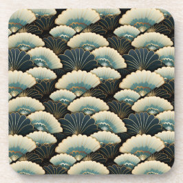 Porta-copo Estilo Japonês Cream Dourado Teal Fan Impressão