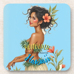 Porta-copo Estilo Vintage Viagem Honolulu Hula Girl Havaiana
