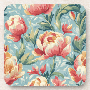 Porta-copo Estilo Vitoriano Elegante Peonias Florais Tulipas