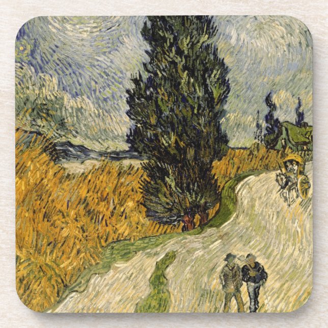 Porta-copo Estrada com ciprestes, 1890 de Vincent van Gogh | (Frente)