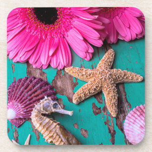 Porta-copo Estrados e cavalo marinho cor-de-rosa com estrela