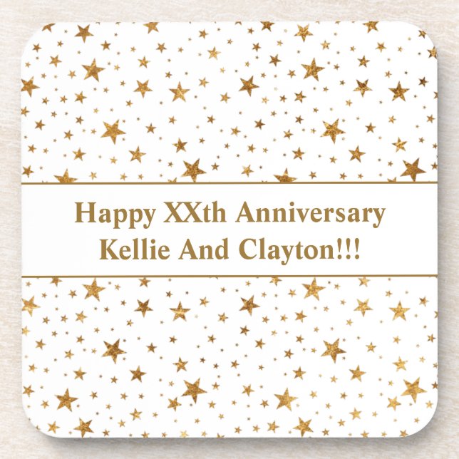 Porta-copo Estrelas Brancas/Douradas Personalizadas com Anive (Frente)