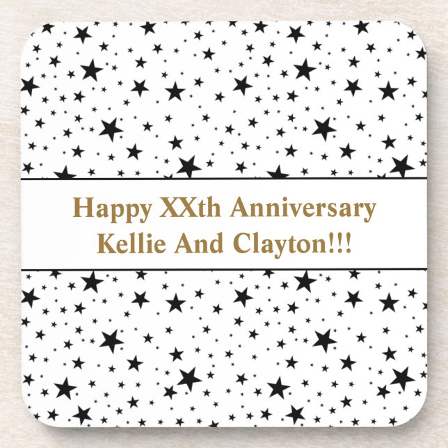 Porta-copo Estrelas Brancas/Pretas Personalizadas com Anivers (Frente)