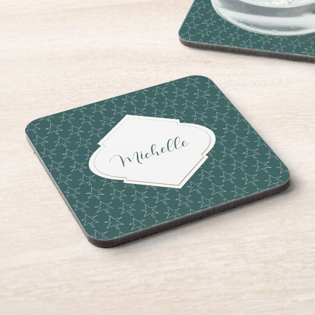 Porta-copo Estrelas de Natal Monogramadas Pinheiro Verde (Left Side)