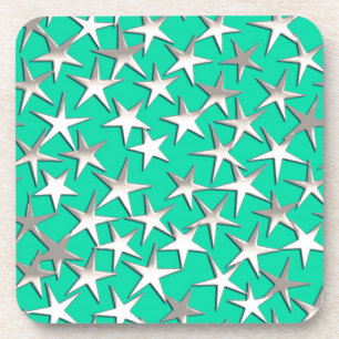Porta-copo Estrelas de prata em turquesa